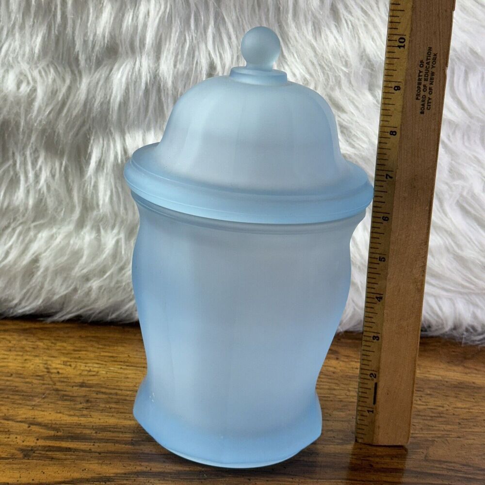 Vintage Indiana Glass Blue Satin Frosted Panel Apothecary Ginger Jar w/‎ Lid - Picture 14 of 15